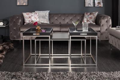 Salontafel Liverpool set van 3 zwart dienblad