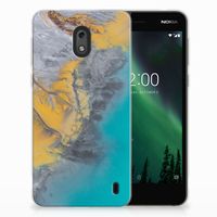 Nokia 2 TPU Siliconen Hoesje Marble Blue Gold - thumbnail