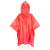 Kinder regen poncho - pvc - rood - in zakje - vanaf 4 jaar - noodponcho met capuchon