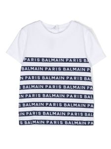 Balmain Kids t-shirt en coton à bandes logo - Blanc