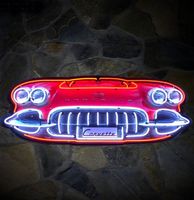 Chevrolet Corvette Voorkant Neon Verlichting XL In Metalen Behuizing - 152 x 57 cm