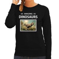 T-rex dinosaurus sweater / trui met dieren foto amazing dinosaurs zwart voor dames - thumbnail