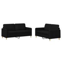 vidaXL 2-delige loungeset met kussens stof zwart, fauteuil, 3-zitsbank, sofa, 2-zitsbank, bank, 2 zitsbank, zitbank, fauteuil stoel, 2 zits bank