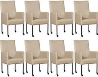 Set van 8 Taupe leren moderne eetkamerstoelen Spark - poot rond zwart met wiel - Toledo Leer Mastic (taupe leer) - thumbnail