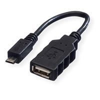 ROLINE USB 2.0 kabel, USB 2.0 type Micro B - type A BU, OTG, 0,15 m