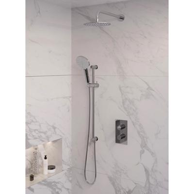 Regendoucheset 45 Inbouw Muur Brauer Chrome Edition 20cm Rond Glans Chroom 2 Greeps 3-weg met Thermostaatkraan Glijstang en Handdouche