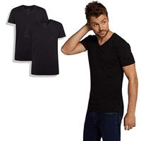 Bamboo Basics - Heren Extra Lang T-shirt (2-pack) - Zwart - Velo - V-hals - Thermo - Perfect Fit, Zijdezacht en Hypoallergeen