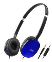 JVC HA-S160M-A - Flats opvouwbare en compacte hoofdtelefoon in glanzende trendy kleur, met schakelaar voor microfoon aan/uit, ideaal voor telewerken en online seminars (blauw)