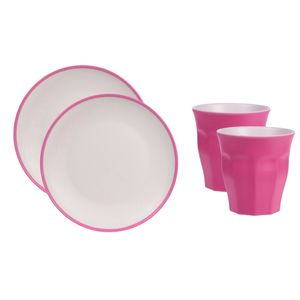 8-delige serviesset onbreekbare kunststof/melamine roze ontbijt bordjes/bekers