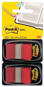 Post-it index standaard, ft 24,4 x 43,2 mm, houder met 2 x 50 tabs, rood