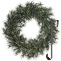 Kerstkrans 60 cm - groen - met zwarte hanger/ophanghaak - kerstversiering - thumbnail