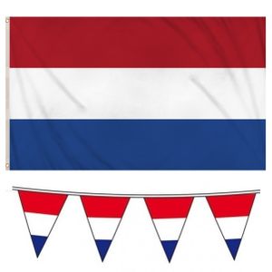 Nederlandse vlaggen set vlag 90 x 150 cm/vlaggenlijn 10 meter