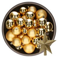 Kerstversiering kunststof kerstballen met piek goud 6-8-10 cm pakket van 45x stuks