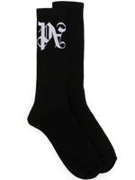 Palm Angels chaussettes nervurées à logo intarsia - Noir