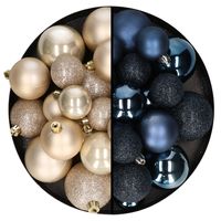 Kerstballen 60x stuks - mix donkerblauw/champagne - 4-5-6 cm - kunststof - thumbnail