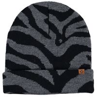 Luxe gebreide kindermuts met zebra print antraciet