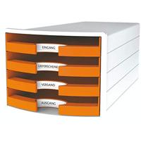 HAN Ladebox IMPULS 2.0 met 4 open laden voor DIN A4/C4 incl. tekstborden, uittrekblokkering, meubelvriendelijke rubberen voeten, design in premium kwaliteit, 1013-51, wit/oranje