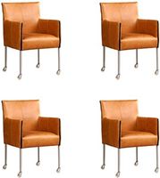 Set van 4 Cognac leren moderne kuipstoel More - poot rond rvs met wiel - Vintage Leer Cognac (cognac leer) - thumbnail