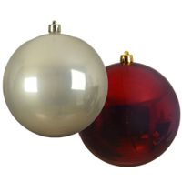 Grote decoratie kerstballen - 2x st - 20 cm- champagne en donkerrood -kunststof - thumbnail