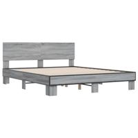 vidaXL Bedframe bewerkt hout metaal grijs sonoma eiken 150x200 cm, bed, bed ombouw, twijfelaar bed, bedbodem, slaapkamermeubel, 2 persoonsbed
