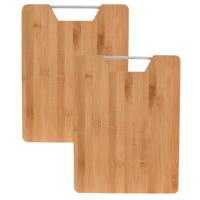 Snijplank bamboe hout - 2x - met handvat - 32 x 25 cm - keuken serveerplanken - thumbnail