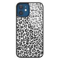iPhone 12 glazen hardcase - Luipaard grijs