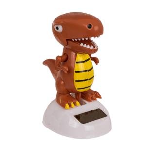 Solar bewegend figuur/beestje - dinosaurus - bewegende bek - bruin - kunststof - 11 cm