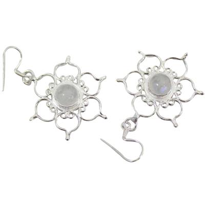 Sterling Zilveren Oorbellen - Regenboog Maansteen met Lotus Sterling Zilveren Oorbellen - Regenboog Maansteen met Lotus