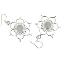 Sterling Zilveren Oorbellen -  Regenboog Maansteen met Lotus