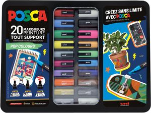 Posca paintmarkers, metalen doos van 20 stuks, assorti, ontwerp Pop Colours