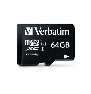 Verbatim PRO microSDXC-kaart 64 GB Class 10, UHS-I, UHS-Class 3 Incl. SD-adapter