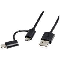 ROLINE Kabel USB Micro B + Typ C M/M to USB2.0 A M, OTG, zwart, 1 m - thumbnail