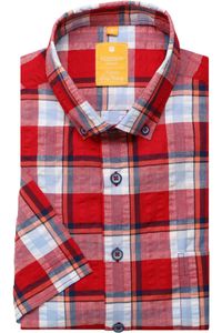 Redmond Casual Modern Fit Overhemd Korte mouw rood/blauw