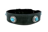 Sazzz halsband voor hond boho treasure stone vintage leer antraciet 37-45x3,5 cm