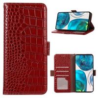 Crocodile Series Motorola Moto E22/E22i Wallet Leren Hoesje met RFID - Rood - thumbnail