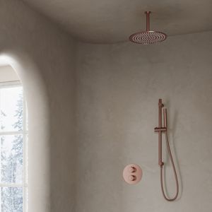 Saniclear Copper inbouw regendouche rond met 30cm hoofddouche, plafondarm en glijstang geborsteld koper