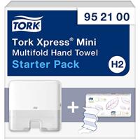 Tork Xpress Mini Multifold Dispenser voor papieren handdoeken Starter Pack 952100, hoogteontwerp - compacte H2 handdoekdispenser, wit voor gevouwen handdoeken+navulpapieren handdoeken (100 vellen)