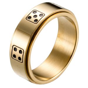 Stalen mannen ring Dobbelsteen spinner Goud-21mm