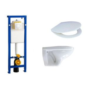 Adema Classico toiletset bestaande uit inbouwreservoir en toiletpot basic toiletzitting en bedieningsplaat wit 0704406/4345100/0261520/