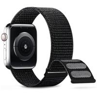 By Qubix - Nylon sport loop band - Zwart - Extra sterke klittenbandsluiting - Compatible met Apple Watch 38mm / 40mm / 41mm / 42mm - Compatible Apple