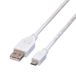 VALUE USB 2.0 Kabel, USB A Male - Micro USB B Male, wit, 0,15 m