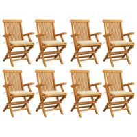 vidaXL Tuinstoelen 8 st met crèmekleurige kussens massief teakhout