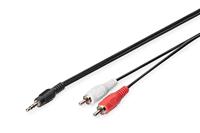 DIGITUS audio-adapterkabel - 3,5mm jack naar 2x RCA - Aux-kabel - stereokabel - RCA-adapter - 2,5m - zwart - voor stereo-installaties, home cinema, soundbar, computer