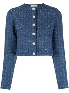 SANDRO veste crop en tweed à sequins - Bleu