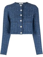 SANDRO sequin-embellished cropped tweed jacket - Bleu