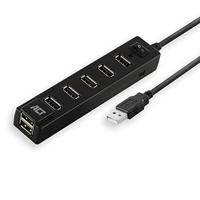 ACT AC6215,USB-hub, 7-poorts USB, draagbare USB-splitter, aan/uit-schakelaar, voor pc en laptop,Zwart