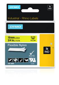 Labeltape DYMO IND RHINO 18491 Tapekleur: Geel Tekstkleur:Zwart 19 mm 3.5 m