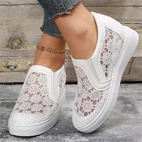 Dames Sneakers Instappers Schoenen voor Extra Lengte Witte schoenen Comfortabele schoenen Buiten Dagelijks Effen Kleur Bloemig Zomer Sleehak Ronde Teen Elegant Casual minimalisme Wandelen Kant Netstof Lightinthebox