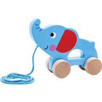 Tooky toy Olifant Houten Trekfiguur 18 maanden Blauw