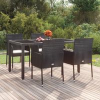 Tuinstoelen 4 st met kussens poly rattan zwart - thumbnail